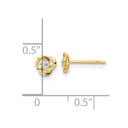 14K Gelbgold Poliert Zirkonia Blume Ohrstecker