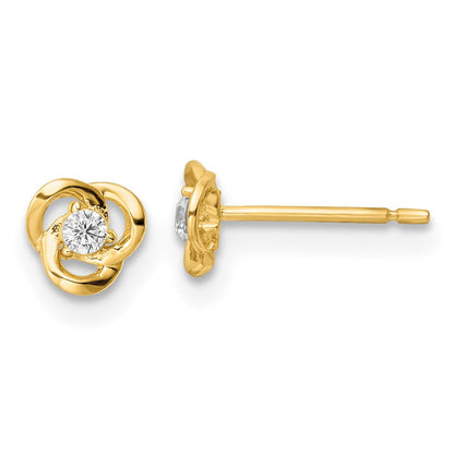 14K Gelbgold Poliert Zirkonia Blume Ohrstecker