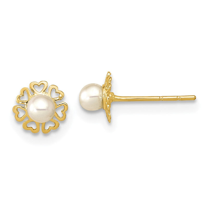 14K Gelbgold Poliert Klein Herz Petals mit Fw Zucht Tropfen Ohrstecker