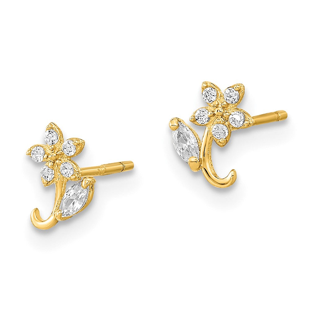 14K Gelbgold Poliert Blume Zirkonia Ohrstecker