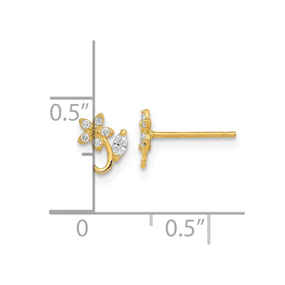 14K Gelbgold Poliert Blume Zirkonia Ohrstecker