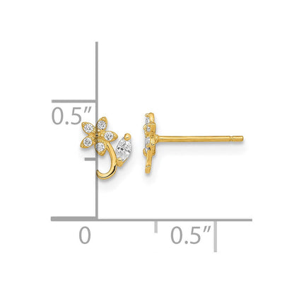 14K Gelbgold Poliert Blume Zirkonia Ohrstecker