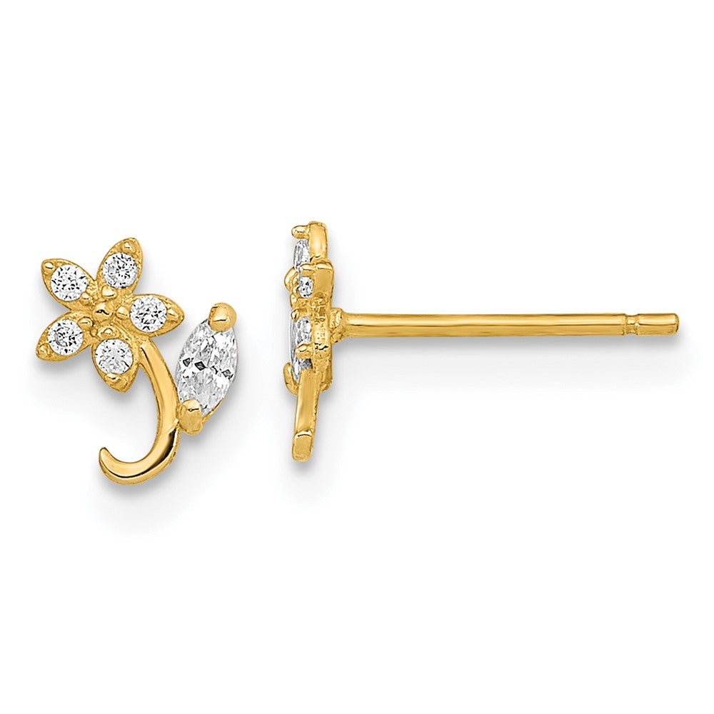 14K Gelbgold Poliert Blume Zirkonia Ohrstecker