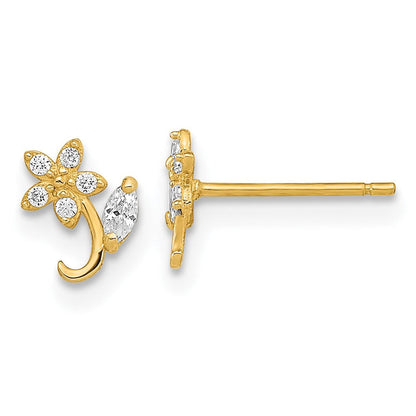 14K Gelbgold Poliert Blume Zirkonia Ohrstecker