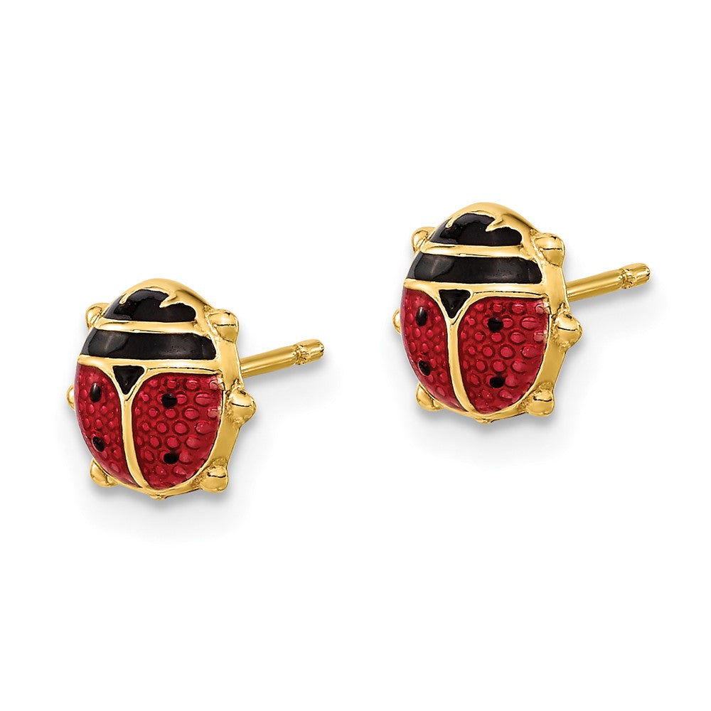 14K Gelbgold Rot/black Emaille Marienkäfer Ohrstecker