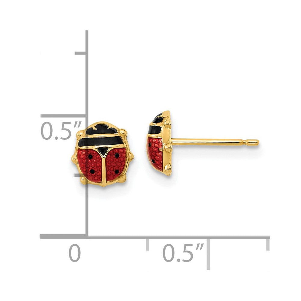 14K Gelbgold Rot/black Emaille Marienkäfer Ohrstecker