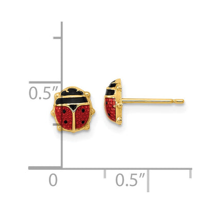 14K Gelbgold Rot/black Emaille Marienkäfer Ohrstecker