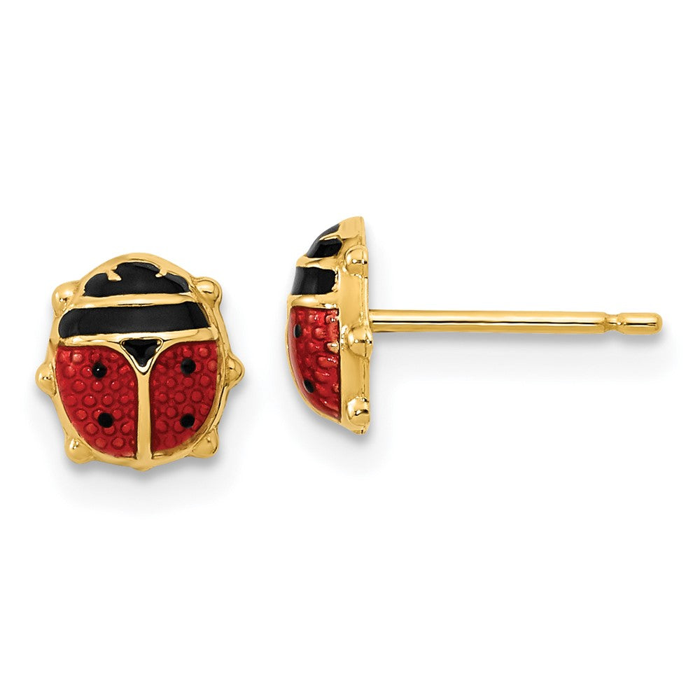 14K Gelbgold Rot/black Emaille Marienkäfer Ohrstecker