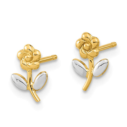 14K Gelb & Rhodium und Blume Ohrstecker