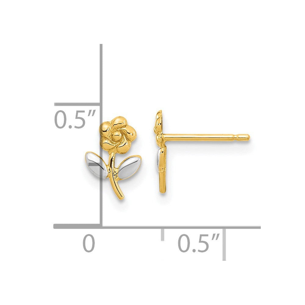 14K Gelb & Rhodium und Blume Ohrstecker