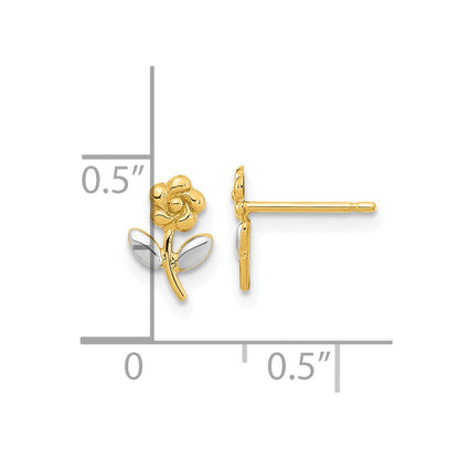 14K Gelb & Rhodium und Blume Ohrstecker