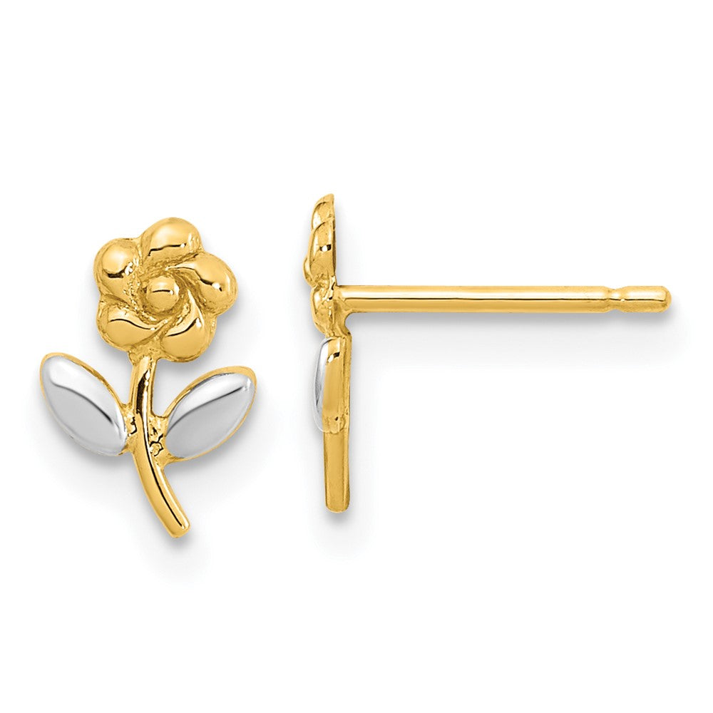 14K Gelb & Rhodium und Blume Ohrstecker
