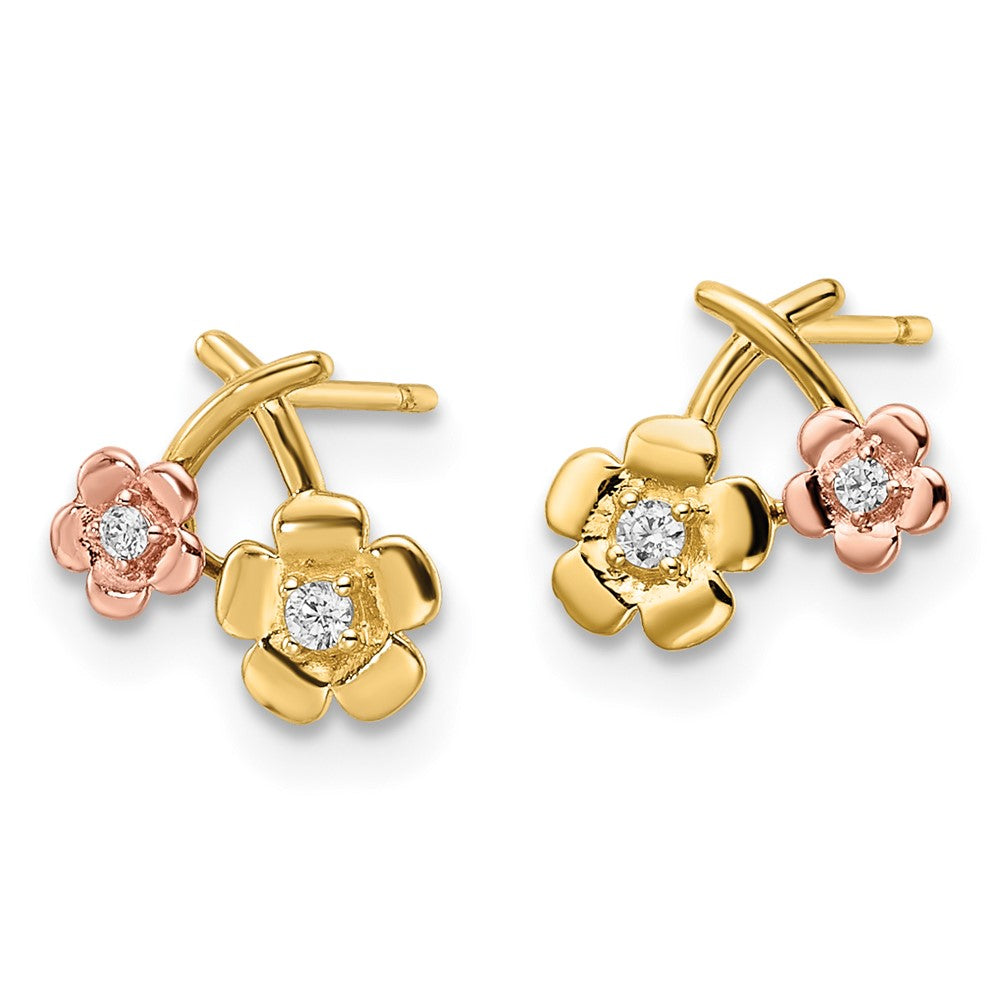 14K Bicolor Zirkonia Blumen Ohrstecker
