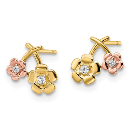 14K Bicolor Zirkonia Blumen Ohrstecker