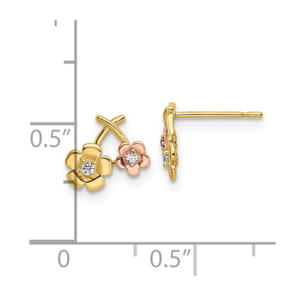 14K Bicolor Zirkonia Blumen Ohrstecker