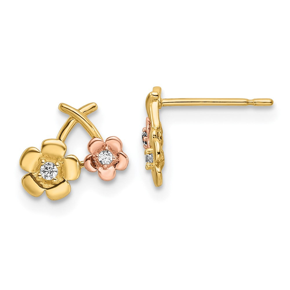 14K Bicolor Zirkonia Blumen Ohrstecker
