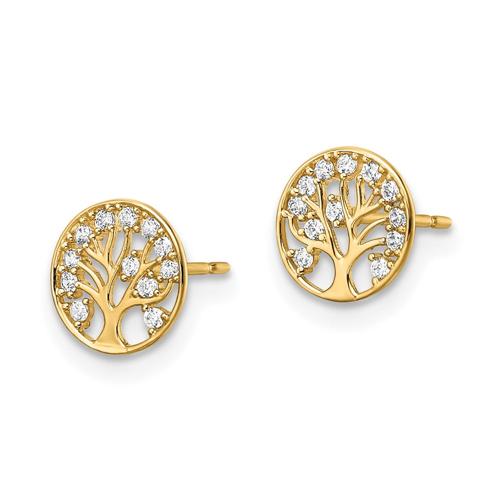 14K Gelbgold Zirkonia Baum Of Leben Ohrstecker