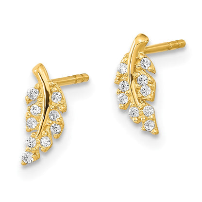 14K Gelbgold Poliert Blatt Zirkonia Ohrstecker