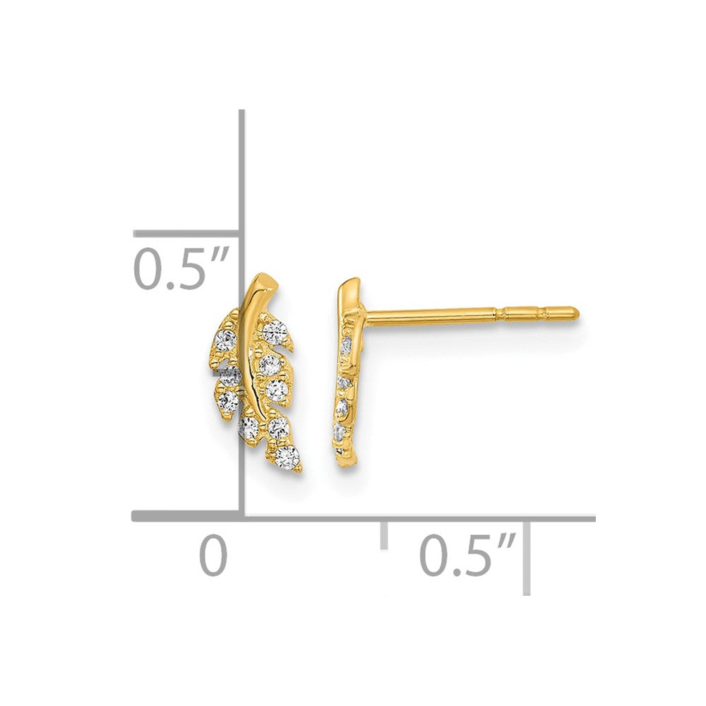 14K Gelbgold Poliert Blatt Zirkonia Ohrstecker