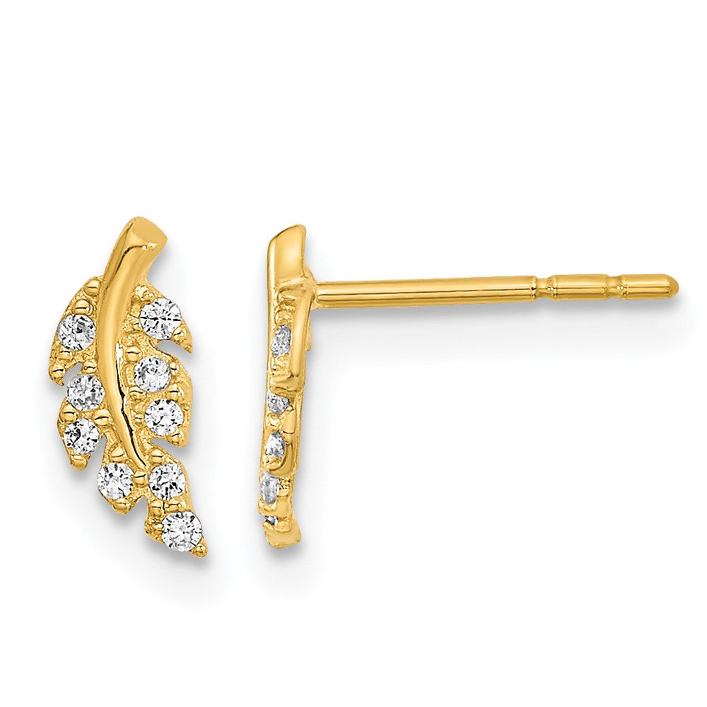 14K Gelbgold Poliert Blatt Zirkonia Ohrstecker