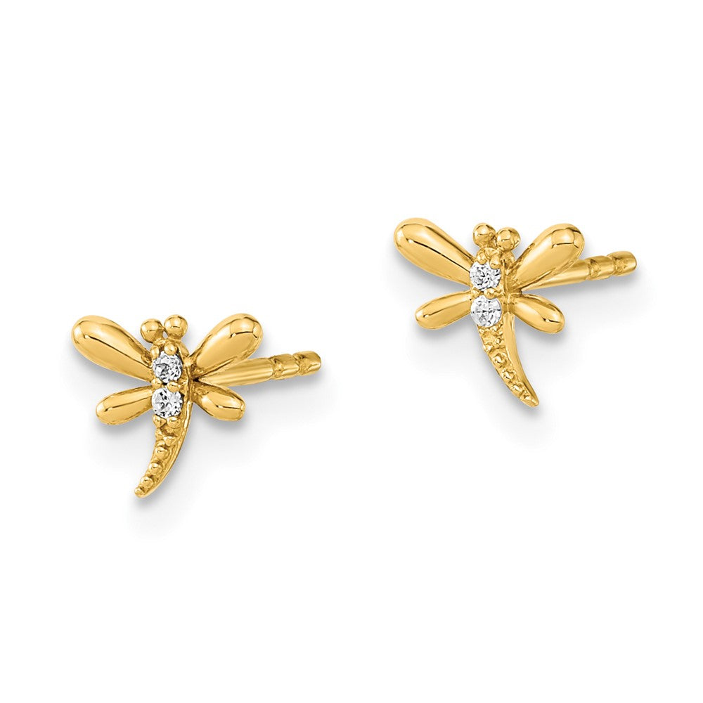 14K Gelbgold Poliert Libelle mit Zirkonia Ohrstecker