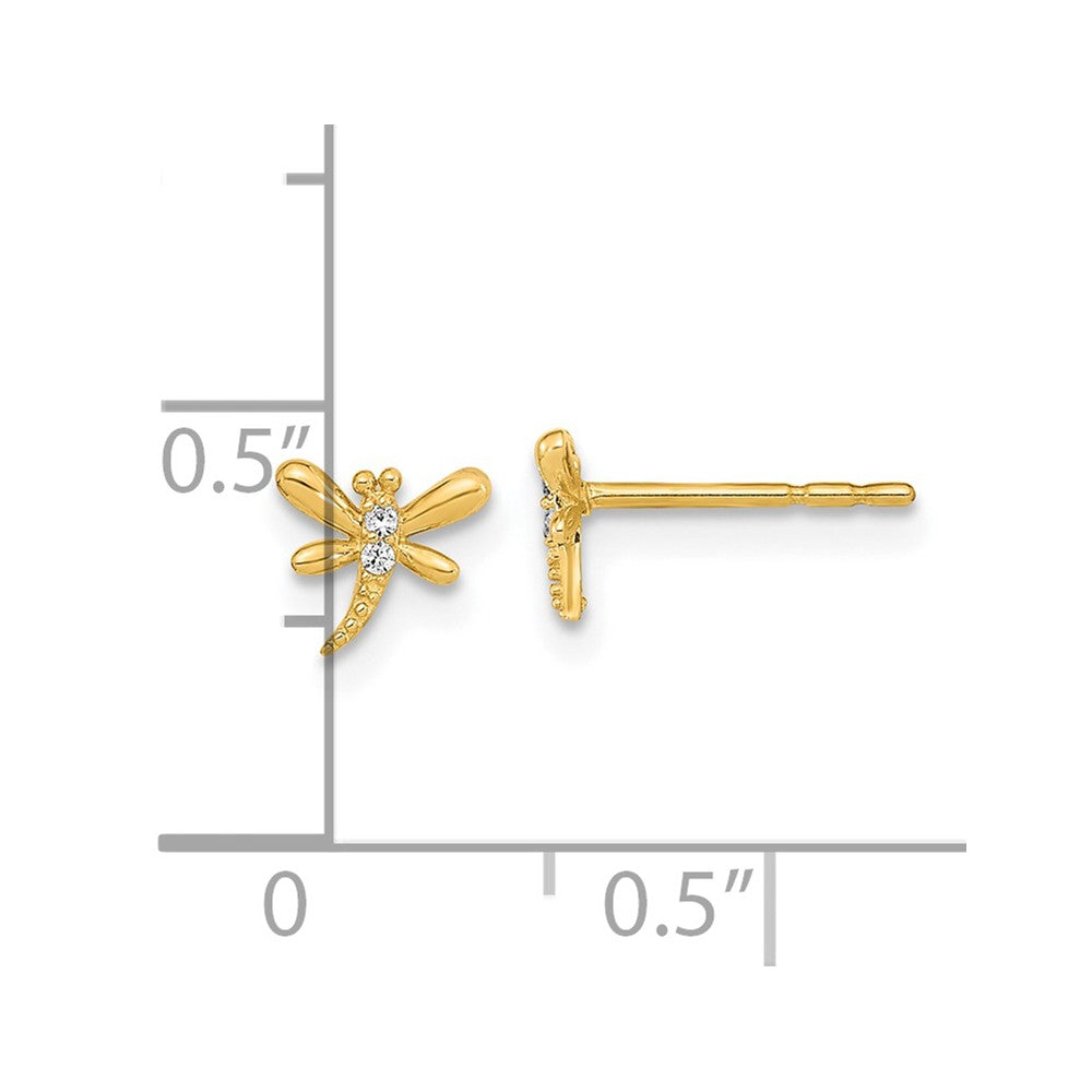 14K Gelbgold Poliert Libelle mit Zirkonia Ohrstecker