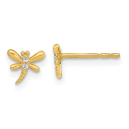 14K Gelbgold Poliert Libelle mit Zirkonia Ohrstecker