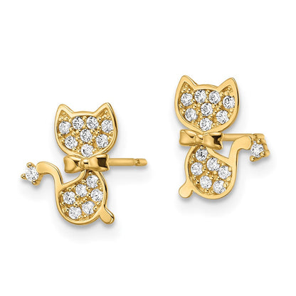 14K Gelbgold Zirkonia Katze Ohrstecker