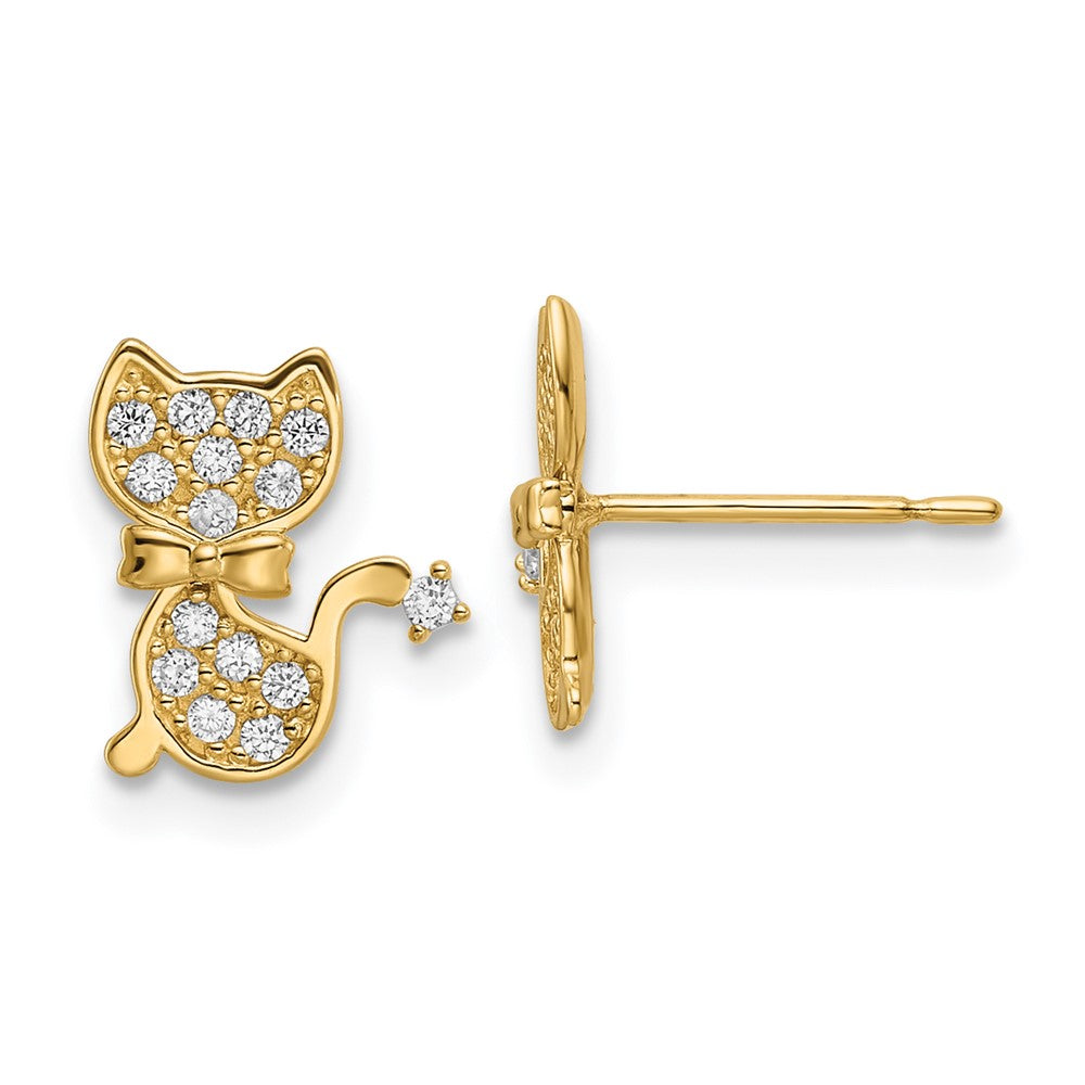 14K Gelbgold Zirkonia Katze Ohrstecker