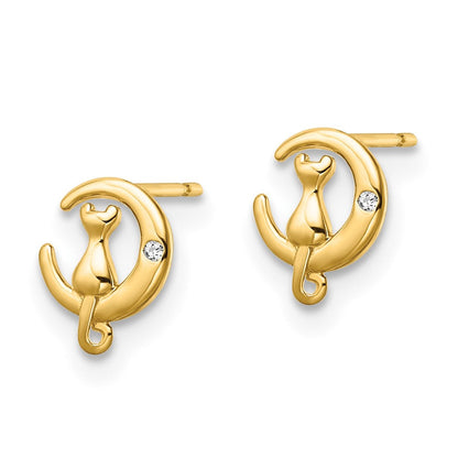 14K Gelbgold Zirkonia Katze auf The Mond Ohrstecker