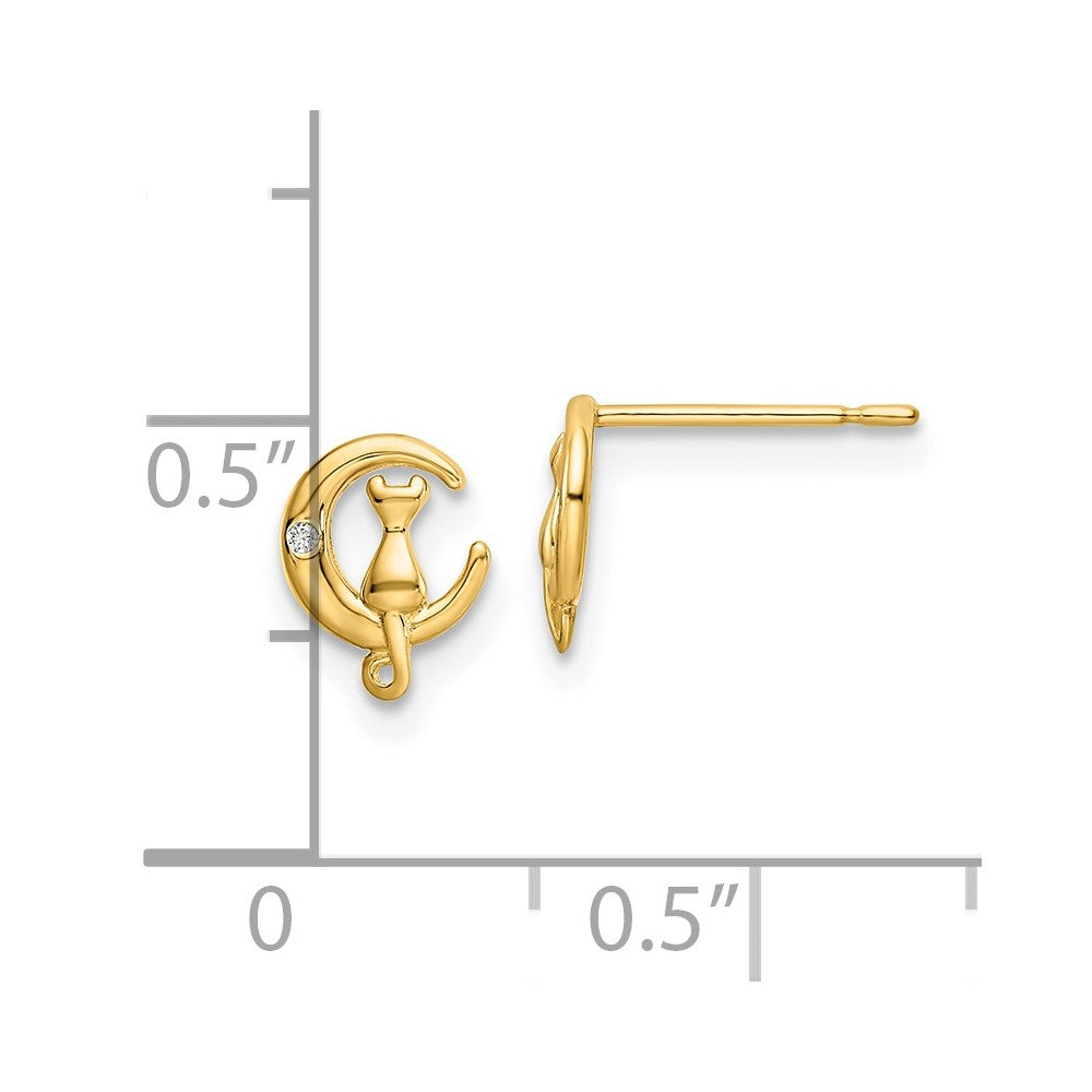 14K Gelbgold Zirkonia Katze auf The Mond Ohrstecker