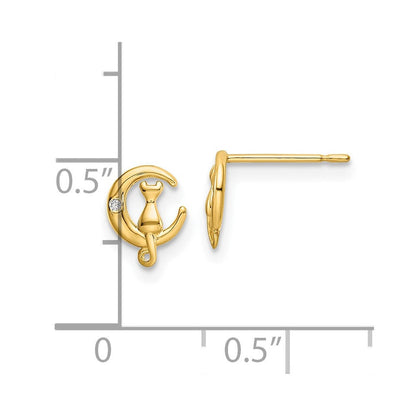 14K Gelbgold Zirkonia Katze auf The Mond Ohrstecker