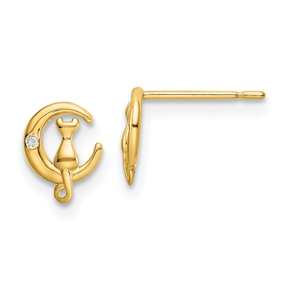 14K Gelbgold Zirkonia Katze auf The Mond Ohrstecker