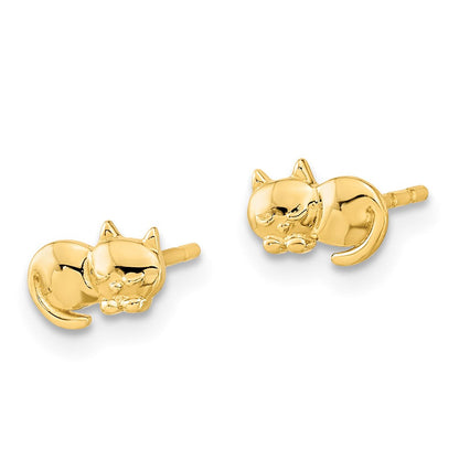 14K Gelbgold Poliert Katze Ohrstecker