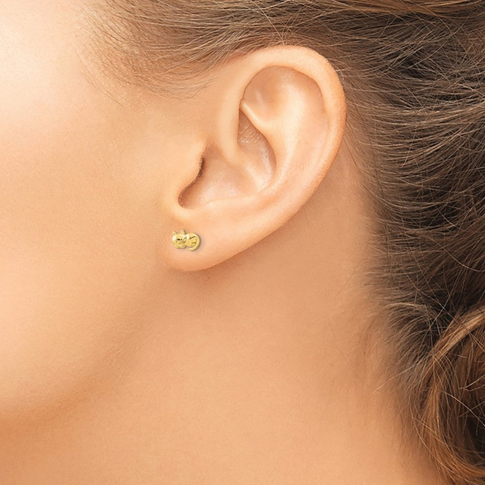 14K Gelbgold Poliert Katze Ohrstecker