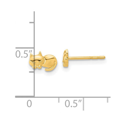 14K Gelbgold Poliert Katze Ohrstecker