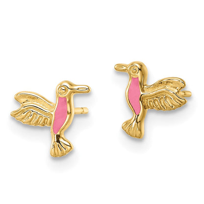 14K Gelbgold Rosa Emaille Hummingbird Ohrstecker
