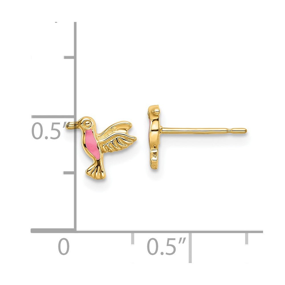14K Gelbgold Rosa Emaille Hummingbird Ohrstecker