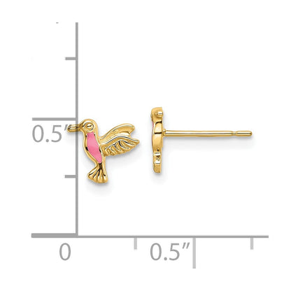14K Gelbgold Rosa Emaille Hummingbird Ohrstecker