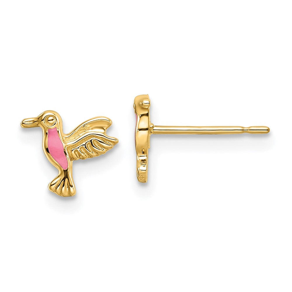14K Gelbgold Rosa Emaille Hummingbird Ohrstecker