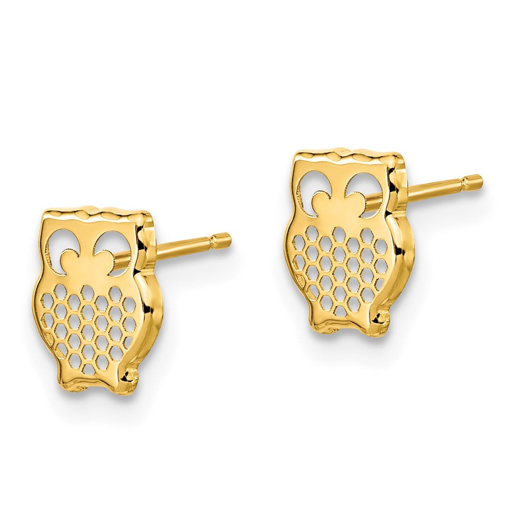 14K Gelbgold Strukturiert Eule Ohrstecker