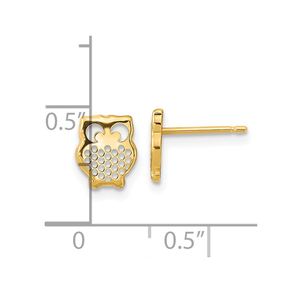 14K Gelbgold Strukturiert Eule Ohrstecker