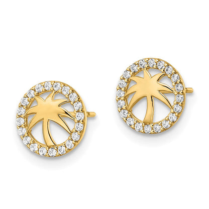 14K Gelbgold Zirkonia Palme Baum Ohrstecker