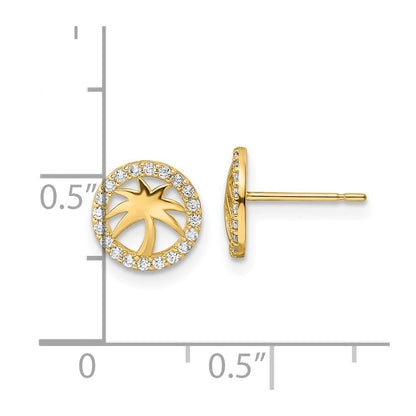 14K Gelbgold Zirkonia Palme Baum Ohrstecker
