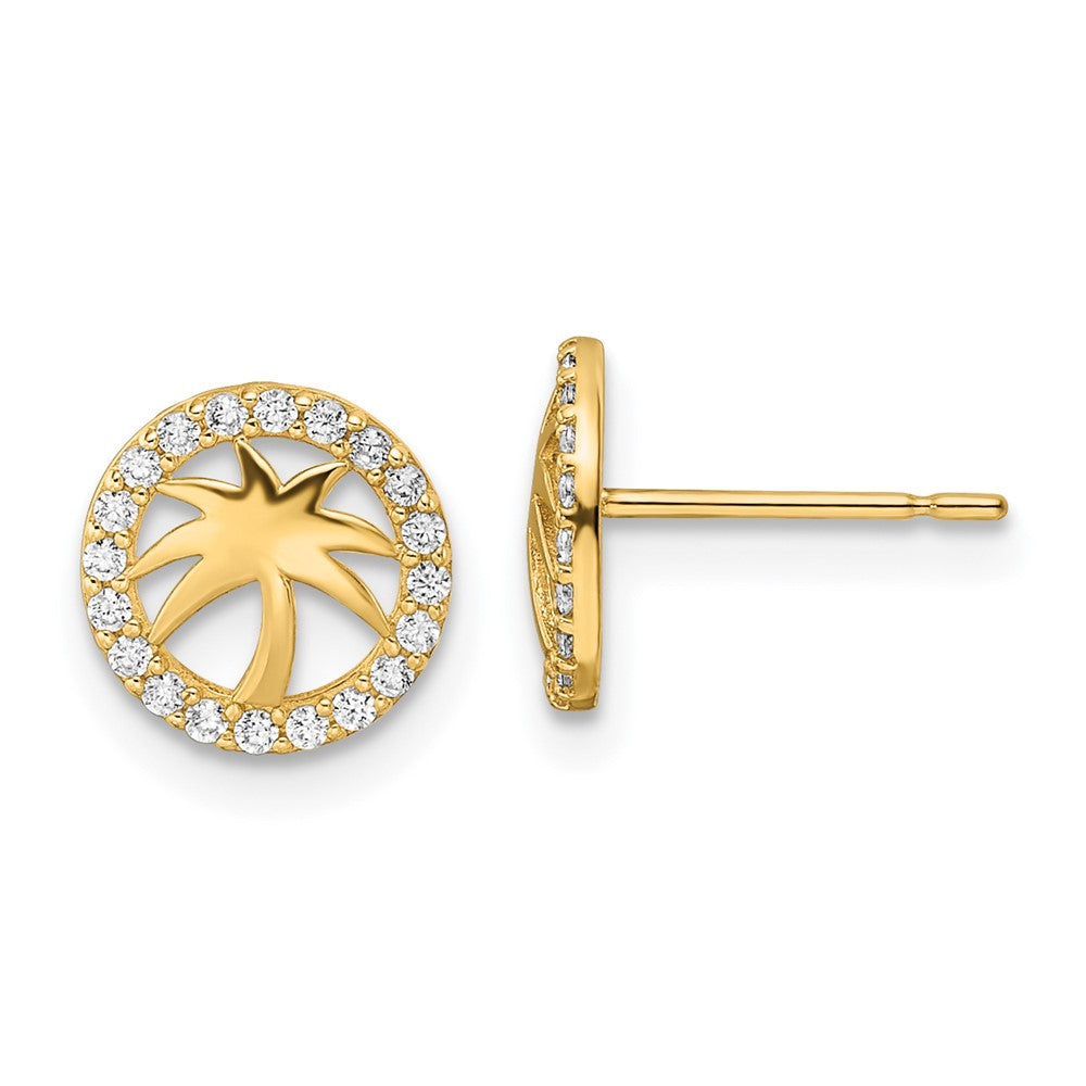 14K Gelbgold Zirkonia Palme Baum Ohrstecker