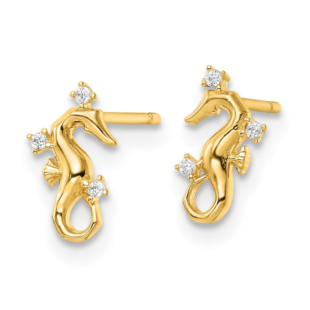 14K Gelbgold Poliert Zirkonia Seepferdchen Ohrstecker