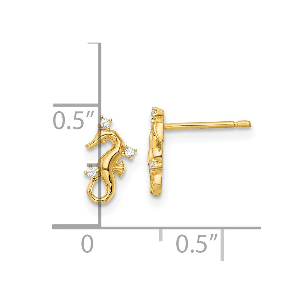 14K Gelbgold Poliert Zirkonia Seepferdchen Ohrstecker