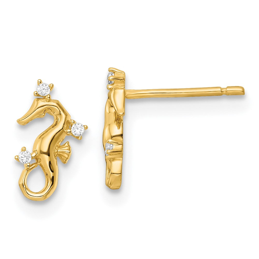 14K Gelbgold Poliert Zirkonia Seepferdchen Ohrstecker