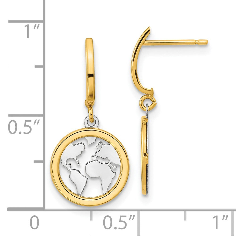 14K Gold Ohrhänger, gelbvergoldet und rhodiniert, poliert, mit Erde-Motiv, weiß-rhodiniert