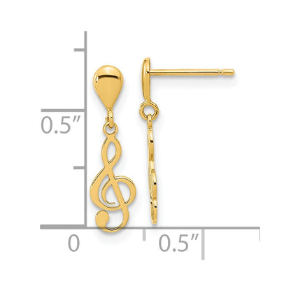 14K Gelbgold Ohrhänger mit Violinschlüssel, poliert